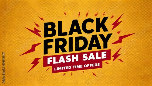 Bright Yellow Black Friday Flash Sale Banner, Bold Black 