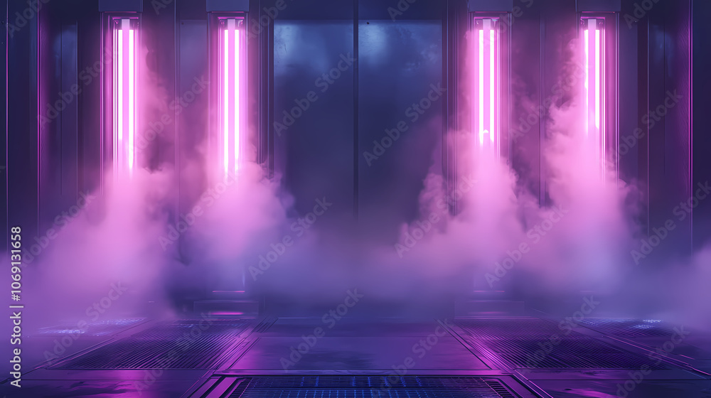 High-tech vents releasing puffs of vapor periodically, with led lights lining the edges, creating a moody, cyberpunk ambiance. shiny, minimal and simple,. Cyberpunk. Illustration High-tech vents releasing puffs of vapor periodically, with led lights lining the edges, creating a moody, cyberpunk ambiance. shiny, minimal and simple,. Cyberpunk. Illustration