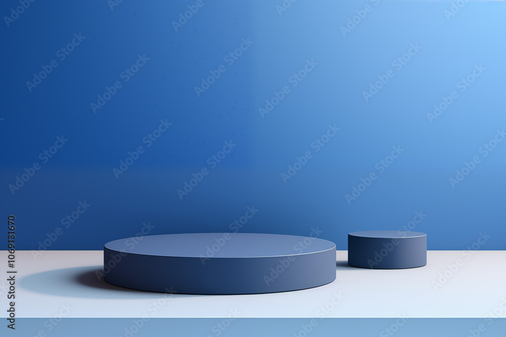 A minimalist product podium setup with warm blue colors, ideal for branding and product presentations A minimalist product podium setup with warm blue colors, ideal for branding and product presentations