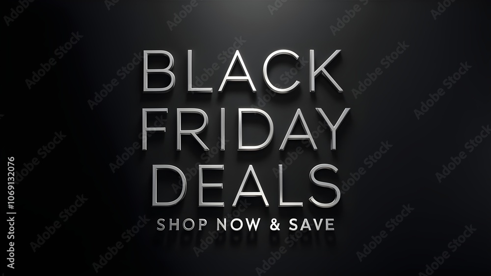 Clean Black Friday Deals Banner with Thin Metallic Silver Text, White Background, Elegant Shadow Clean Black Friday Deals Banner with Thin Metallic Silver Text, White Background, Elegant Shadow
