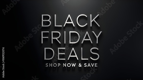 Clean Black Friday Deals Banner with Thin Metallic Silver Text, White Background, Elegant Shadow