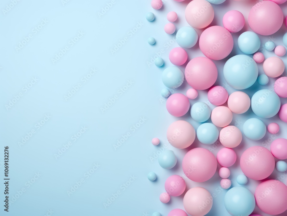 Vibrant Colorful Spheres on Pastel Background. Bubble Gum. Abstract 3D Render with Empty, Blank Space for Text, Design Vibrant Colorful Spheres on Pastel Background. Bubble Gum. Abstract 3D Render with Empty, Blank Space for Text, Design
