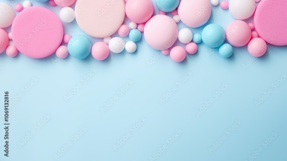 Vibrant Colorful Spheres on Pastel Background. Bubble Gum. Abstract 3D Render with Empty, Blank Space for Text, Design Vibrant Colorful Spheres on Pastel Background. Bubble Gum. Abstract 3D Render with Empty, Blank Space for Text, Design