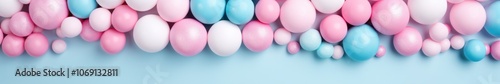 Vibrant Colorful Spheres on Pastel Background. Bubble Gum. Abstract 3D Render with Empty, Blank Space for Text, Design