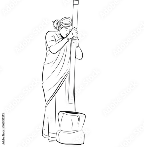 Indian Woman working at home, Traditional Indian rural women working,