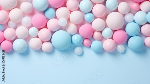 Vibrant Colorful Spheres on Pastel Background. Bubble Gum. Abstract 3D Render with Empty, Blank Space for Text, Design