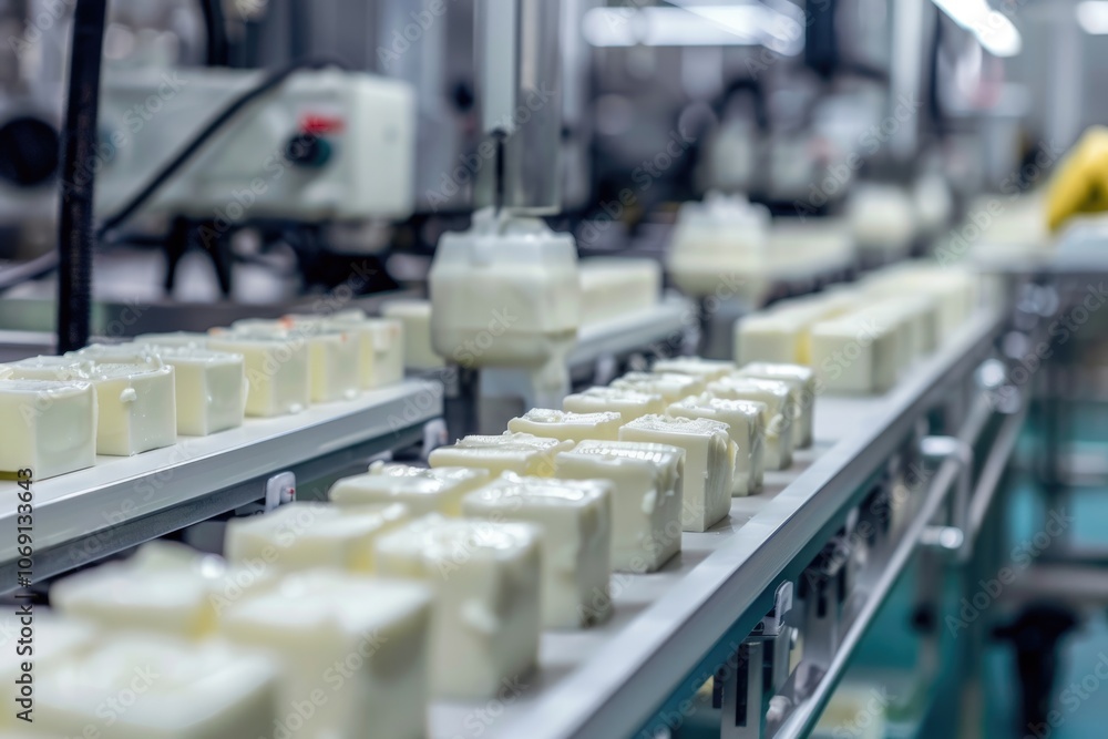 Dairy product testing at Russian packaging machine plant workshop. Dairy product testing at Russian packaging machine plant workshop.