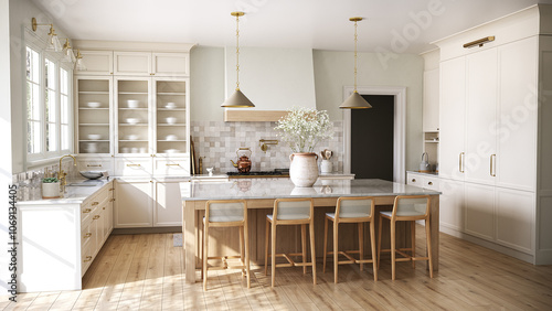 Obraz na płótnie Rendering of a classic kitchen in the American style 3