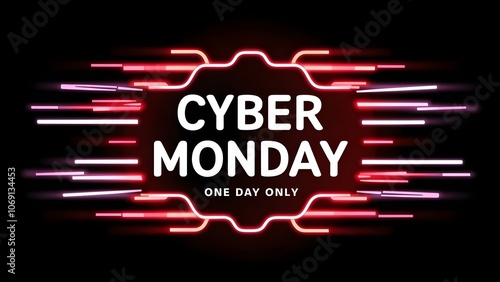 Cyber Monday Banner with Bold Abstract Red and Purple Line Art