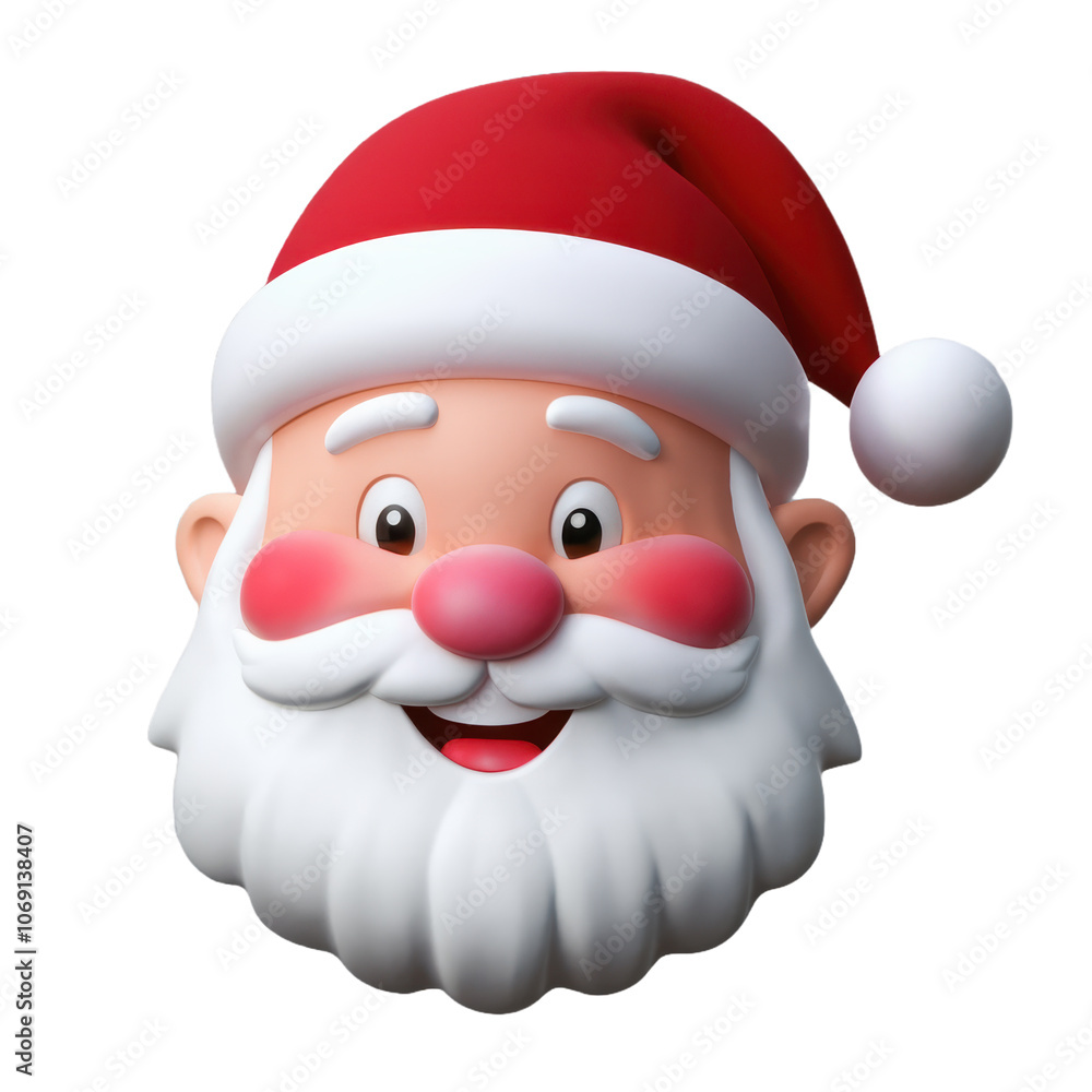 3D Cartoon Smiley Santa Claus Head with Cheerful Expression on White Background. Santa Emoticon 3D Cartoon Smiley Santa Claus Head with Cheerful Expression on White Background. Santa Emoticon
