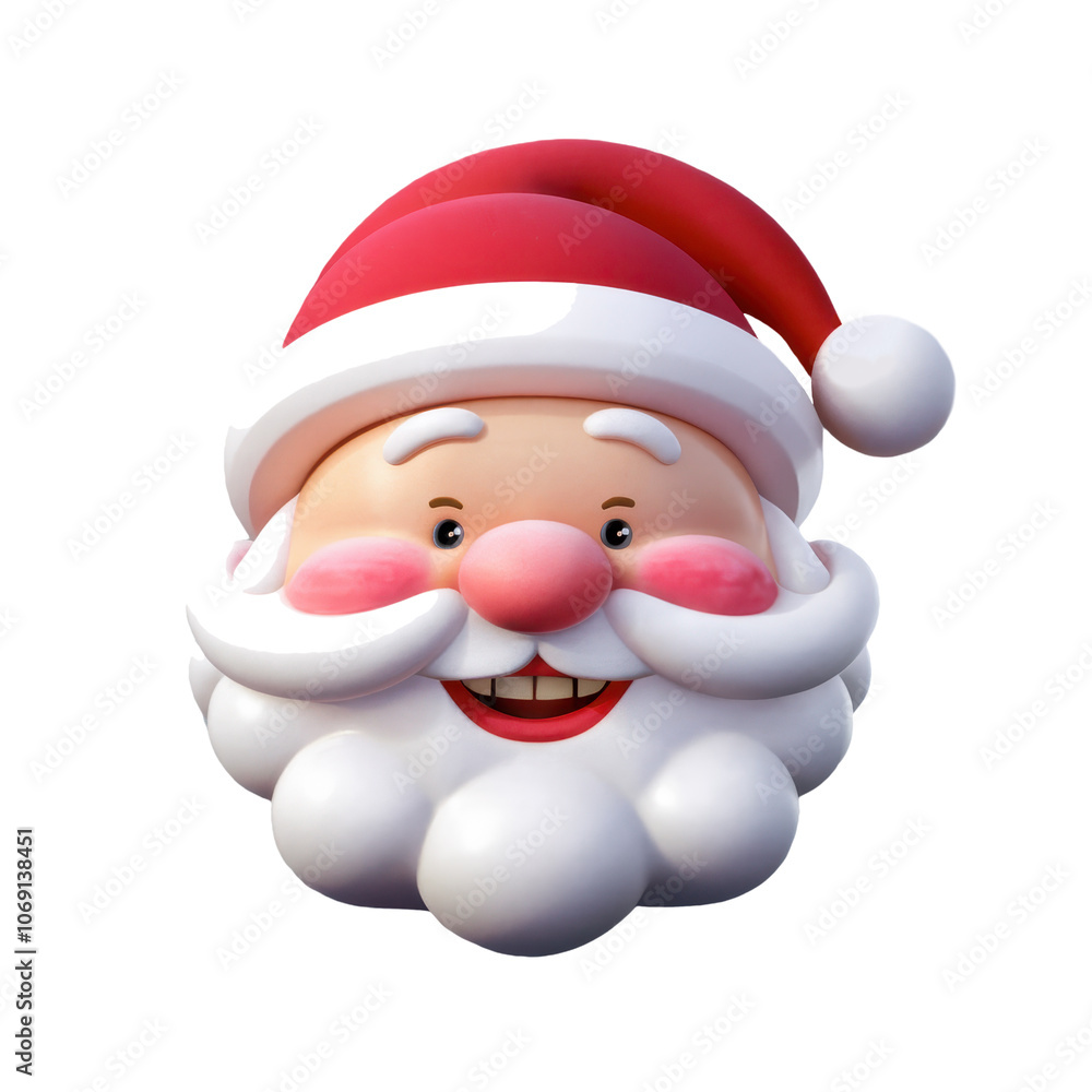 3D Cartoon Smiley Santa Claus Head with Cheerful Expression on White Background. Santa Emoticon 3D Cartoon Smiley Santa Claus Head with Cheerful Expression on White Background. Santa Emoticon