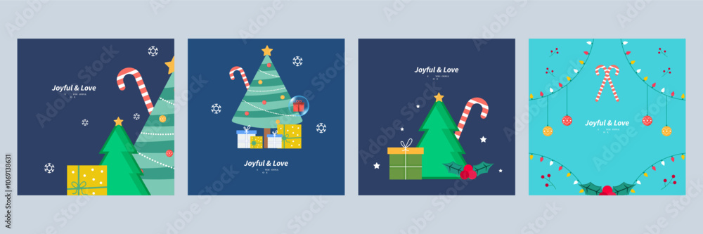 © Badr Warrior - Festive Christmas Card Designs with Ornaments. A collection of illustrated Christmas cards featuring festive elements like Christmas trees, ornaments, and gifts © Badr Warrior - Festive Christmas Card Designs with Ornaments. A collection of illustrated Christmas cards featuring festive elements like Christmas trees, ornaments, and gifts