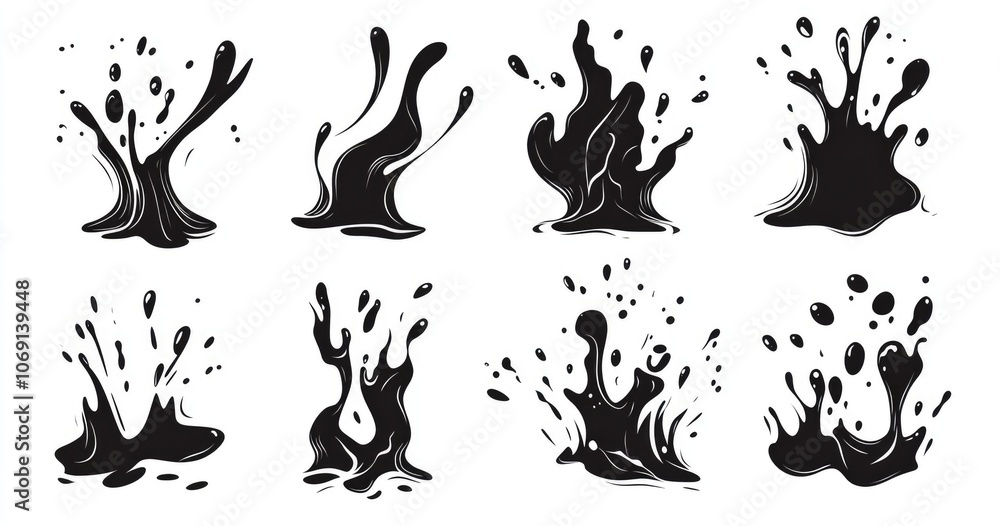 Isolated Vector Water Drops, Swirls, and Splashes in Black, Perfect for Flat Design Projects Isolated Vector Water Drops, Swirls, and Splashes in Black, Perfect for Flat Design Projects
