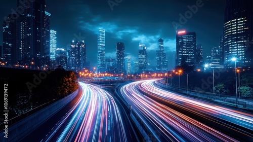 Night Cityscape with Dynamic Light Trails