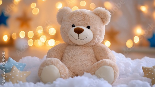 Wallpaper Mural cute brown teddy bear on bed at home with decorated lights Torontodigital.ca