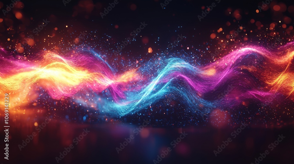 Colorful abstract waves of light create a dazzling visual display at night Colorful abstract waves of light create a dazzling visual display at night