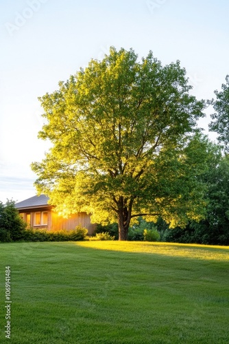 Vibrant autumn tree in a peaceful countryside landscape