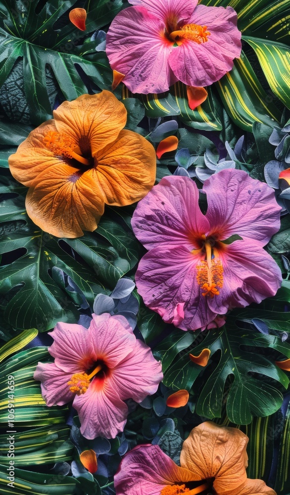 custom made wallpaper toronto digitalElegant floral lettering for Father's Day celebration with vibrant hibiscus flowers and tropical leaves, creating a cheerful atmosphere for honoring father figures