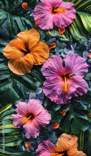 Wallpaper Mural Elegant floral lettering for Father's Day celebration with vibrant hibiscus flowers and tropical leaves, creating a cheerful atmosphere for honoring father figures Torontodigital.ca