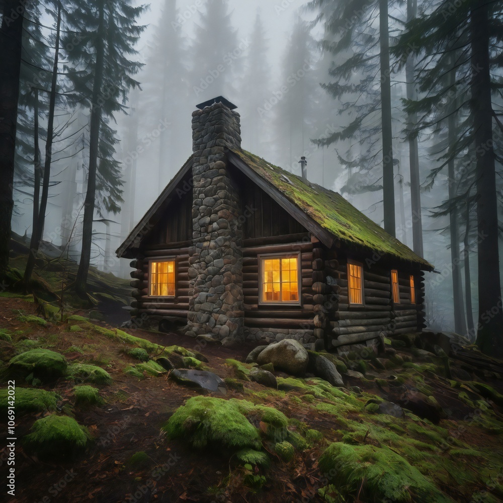 Fototapeta premium Cozy Cabin in Forest