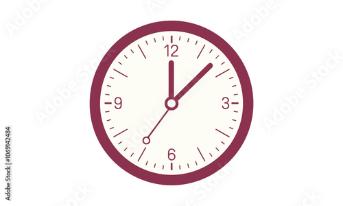 Wall clock illustration watch in red illustration of a round clocktimer to show time table watch timing 12 o clock of analogue watch with pointer. wall clock showng time by pinkish red clock