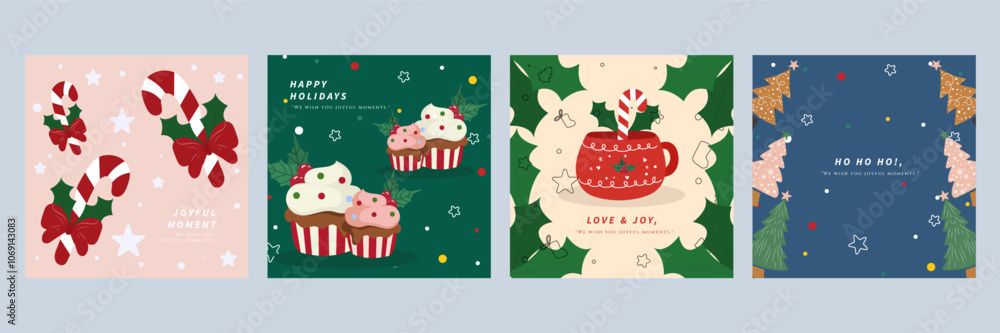 Naklejka premium Festive Holiday Greeting Cards with Christmas Icons