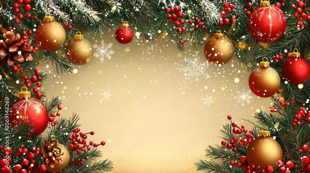 Festive Christmas Banner with Ornaments and Snowflakes Festive Christmas Banner with Ornaments and Snowflakes