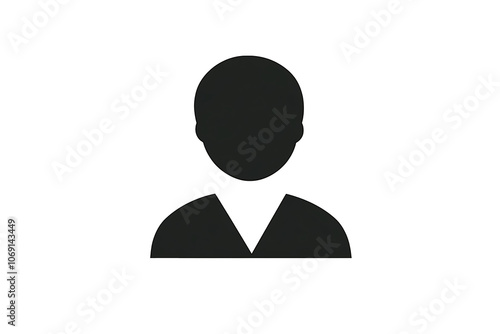 PNG cut out isolated background. A simple, minimalist icon representing a male user profile in a dark silhouette, featuring short hair and a plain V-neck shirt. 