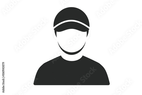 PNG cut out isolated background. A simple, minimalist icon representing an engineer or worker wearing a cap, designed as a black silhouette against a white background.