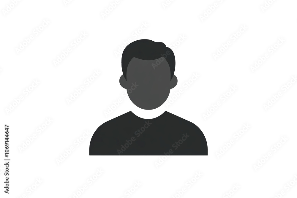 PNG cut out isolated background. A simple, minimalist icon representing a male user profile with short hair and a round-neck shirt in a dark silhouette. PNG cut out isolated background. A simple, minimalist icon representing a male user profile with short hair and a round-neck shirt in a dark silhouette.