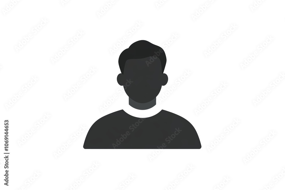 PNG cut out isolated background. A simple, minimalist icon representing a male user profile with short hair and a round-neck shirt in a dark silhouette. PNG cut out isolated background. A simple, minimalist icon representing a male user profile with short hair and a round-neck shirt in a dark silhouette.