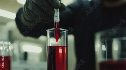 Laboratory Experiment with Red Liquid in Beaker