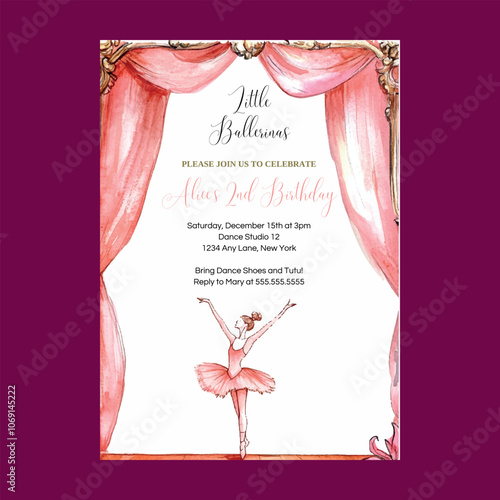 Ballerina Ballet Pink Birthday Invitation