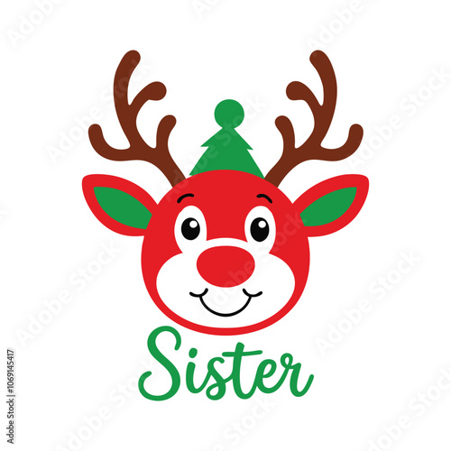 Cute Reindeer Family with 'Sister' Typography Vector - Adorable Christmas Illustration for Festive Cards and Holiday Decor photo