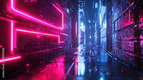 Futuristic cyberpunk cityscape glowing with vibrant neon lights image