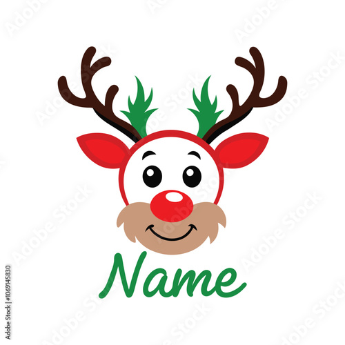 Cute Reindeer Family Vector with Customizable Kids' Name - Adorable Christmas Holiday Illustration for Festive Decor photo