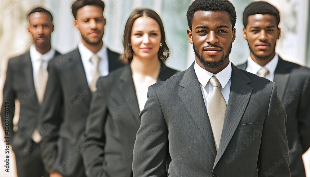 Confident Business Team In Suits Posing For Photo, Corporate Teamwork And Success Concept Confident Business Team In Suits Posing For Photo, Corporate Teamwork And Success Concept