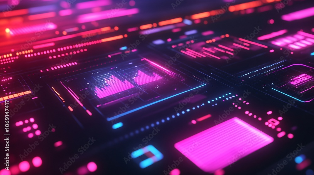Abstract Futuristic Digital Interface with Glowing Neon Lights Abstract Futuristic Digital Interface with Glowing Neon Lights