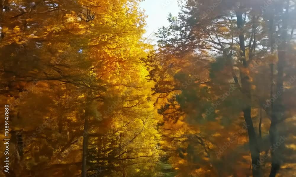 Aerial fpv racing drone flying over through the colorful branches of beech trees in a forest in autumn Aerial fpv racing drone flying over through the colorful branches of beech trees in a forest in autumn