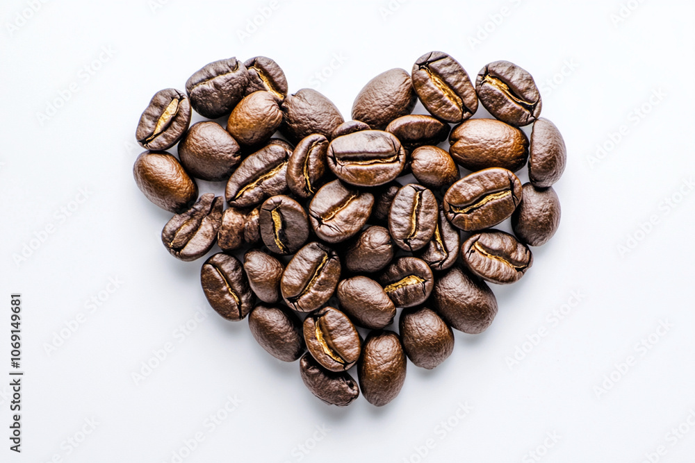 Naklejka premium Roasted coffee beans in shape of heart concept on white background. 