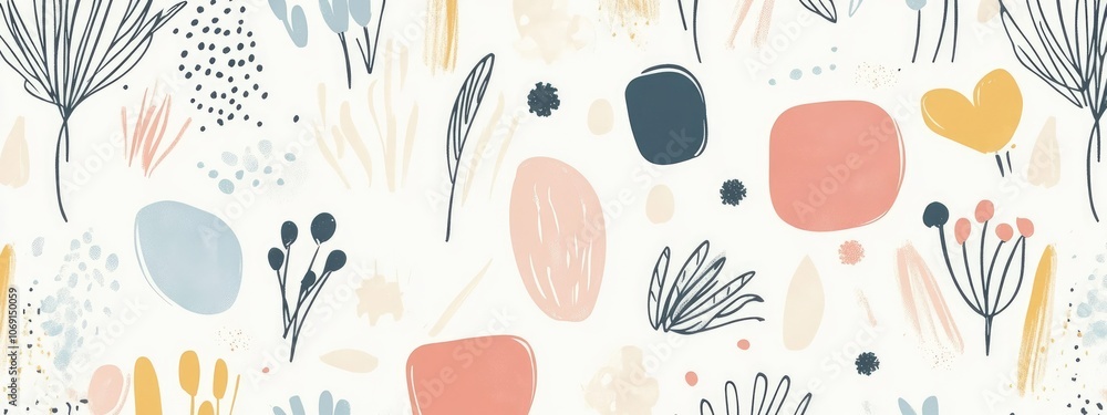 Modern Abstract Doodle Pattern with Organic Shapes, Perfect for Textile Printing and Digital Templates Modern Abstract Doodle Pattern with Organic Shapes, Perfect for Textile Printing and Digital Templates