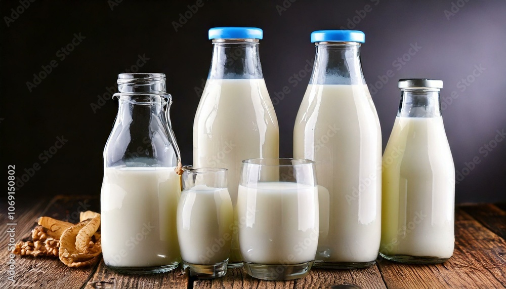 milk and milk bottles of various sizes milk and milk bottles of various sizes
