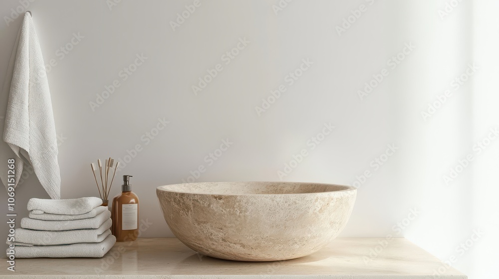 Elegant Natural Stone Sink in Bright Bathroom Space Elegant Natural Stone Sink in Bright Bathroom Space