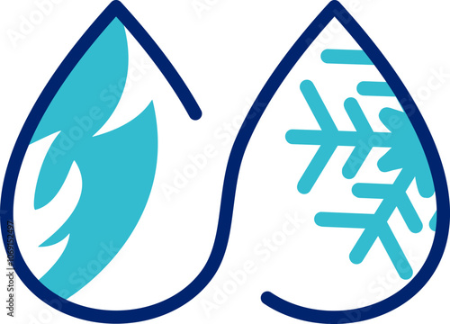 Air conditioning icon logo, hot cold water, symbol of plumbing and renewable energy