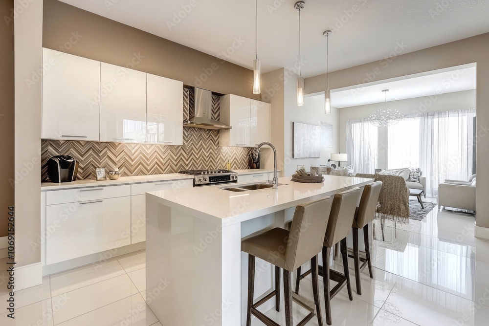 Modern Kitchen with Island and Bar Stools Modern Kitchen with Island and Bar Stools