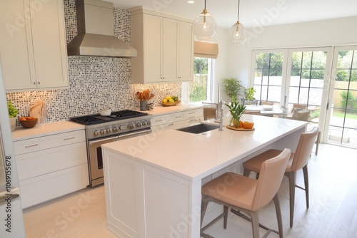 Modern Kitchen Interior with Island and Natural Light