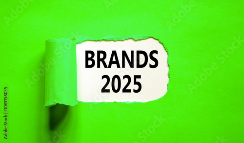 Planning brands 2025 new year symbol. Concept words Brands 2025 on beautiful white paper. Beautiful green paper background. Business brands 2025 new year concept. Copy space.