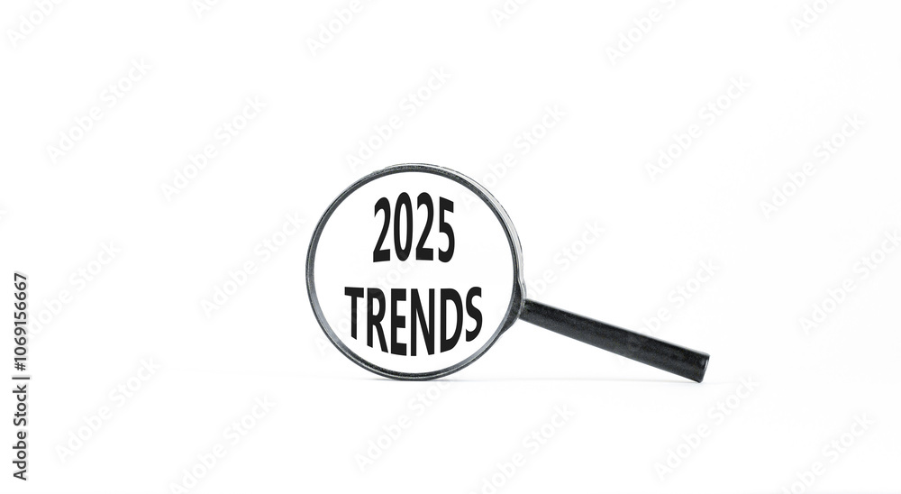 Planning 2025 trends new year symbol. Concept words 2025 Trends on beautiful white paper in magnifying glass. Beautiful white paper background. Business 2025 trends new year concept. Copy space. Planning 2025 trends new year symbol. Concept words 2025 Trends on beautiful white paper in magnifying glass. Beautiful white paper background. Business 2025 trends new year concept. Copy space.