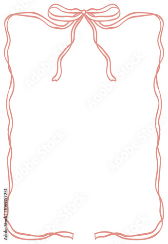 Vintage bow frame for greeting cards, wedding and birthday party, picnic invitations in cute elegant coquette style. Hand drawn ribbons border illustration isolated on transparent background.