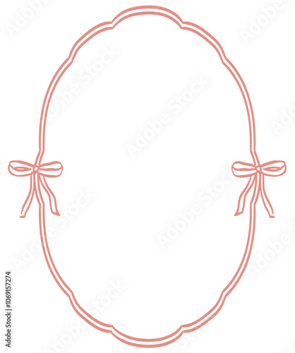 Vintage round bow frame for greeting cards, wedding and birthday party, picnic invitations in cute elegant coquette style. Hand drawn ribbons border illustration isolated on transparent background.
